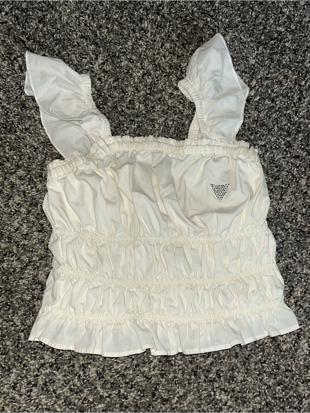 Guess White Smocked Ruffle Strap Camisole